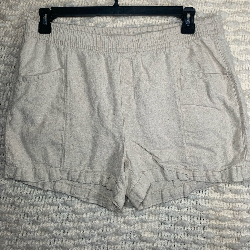 OLD‎ NAVY WOMENS LARGE LINEN SHORTS TAN POCKETS ELASTIC WAIST  BEACH COASTAL